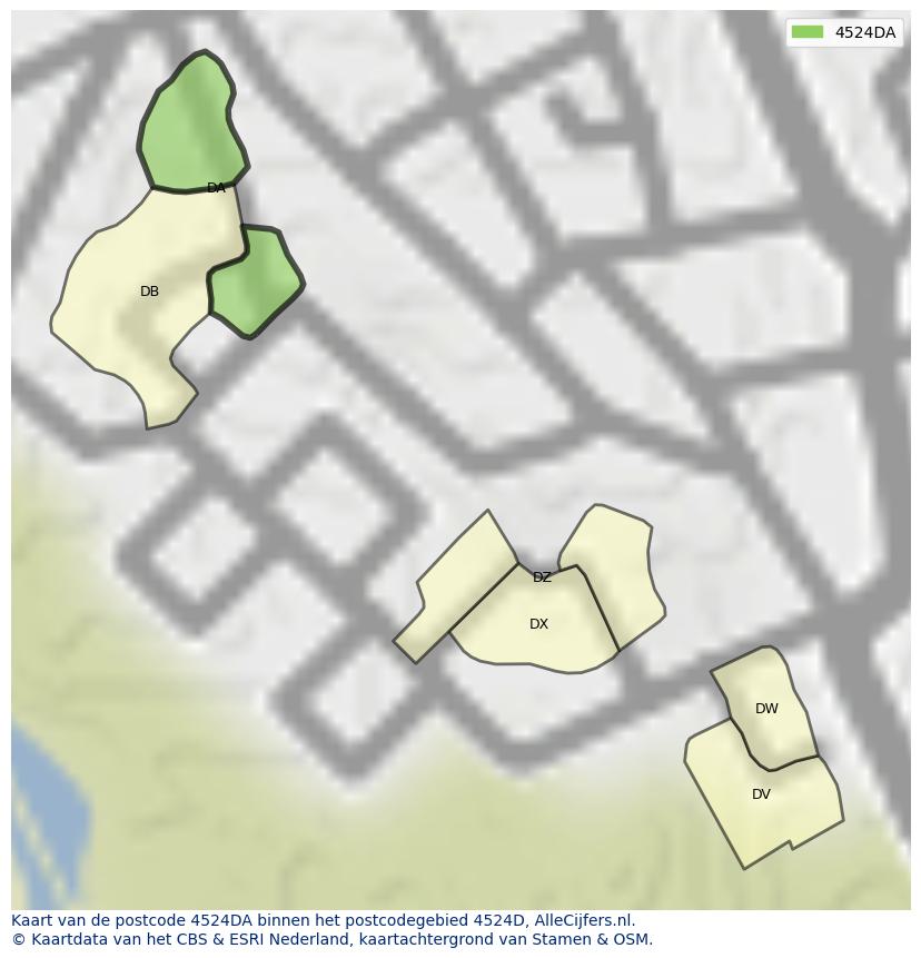 Afbeelding van het postcodegebied 4524 DA op de kaart.