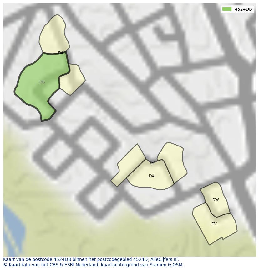 Afbeelding van het postcodegebied 4524 DB op de kaart.