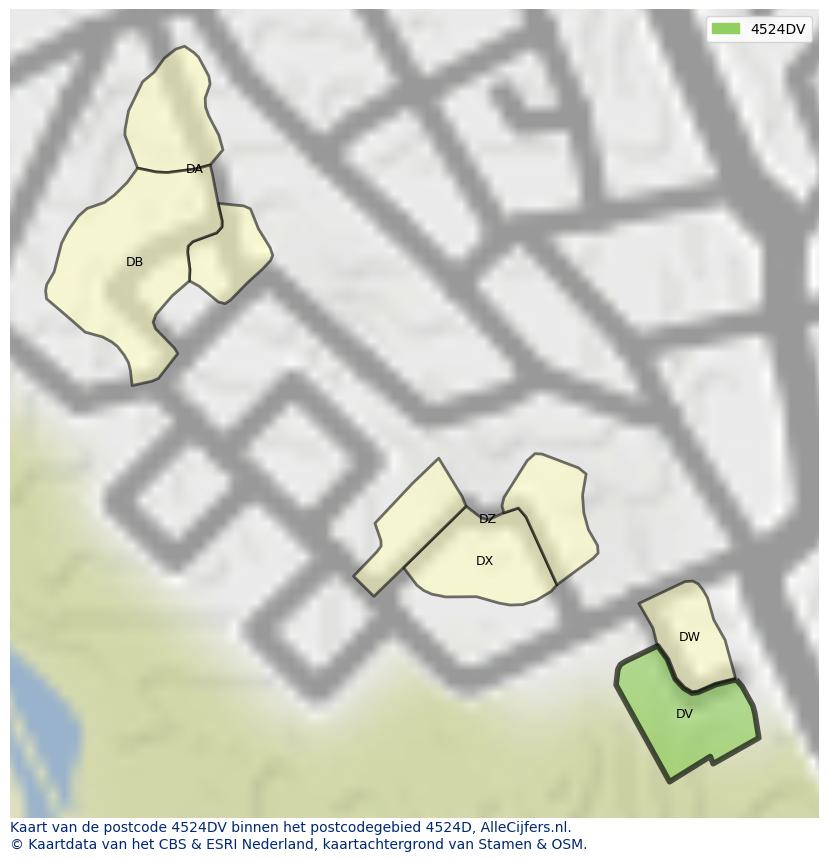 Afbeelding van het postcodegebied 4524 DV op de kaart.