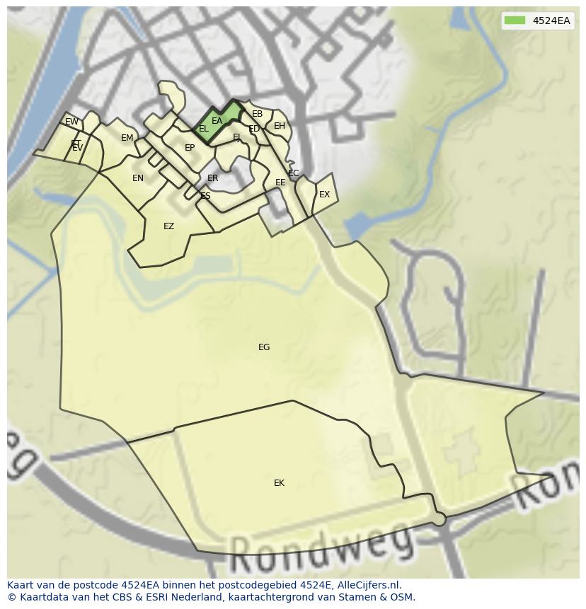Afbeelding van het postcodegebied 4524 EA op de kaart.