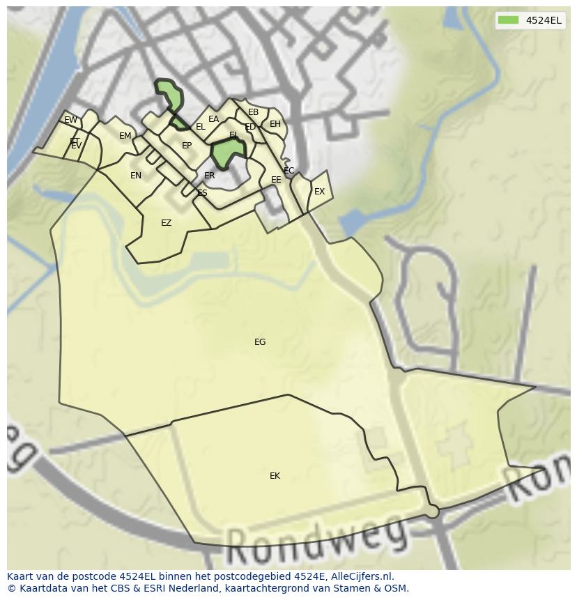 Afbeelding van het postcodegebied 4524 EL op de kaart.