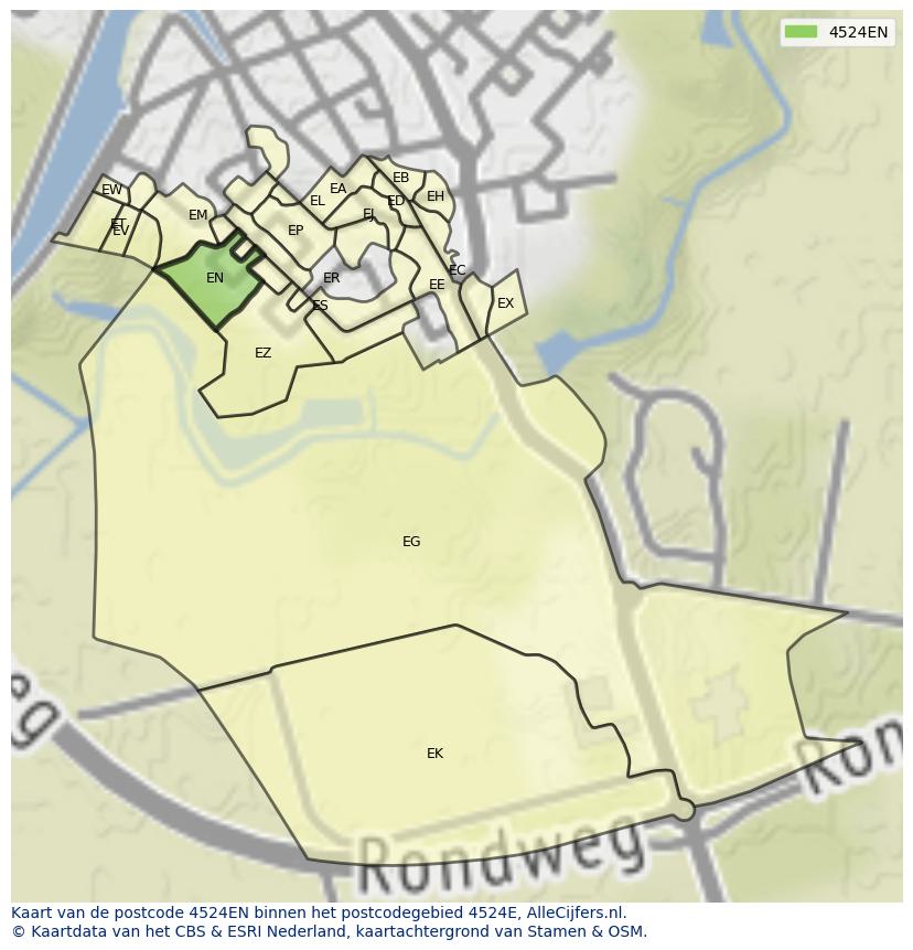 Afbeelding van het postcodegebied 4524 EN op de kaart.