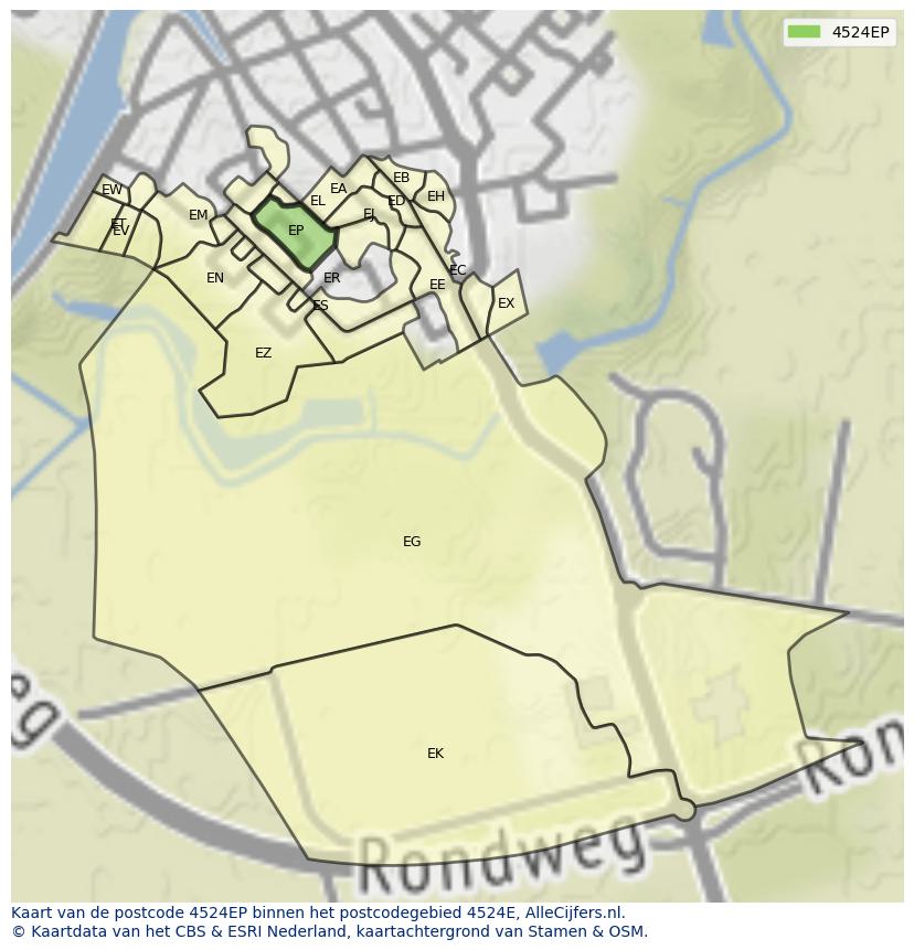 Afbeelding van het postcodegebied 4524 EP op de kaart.