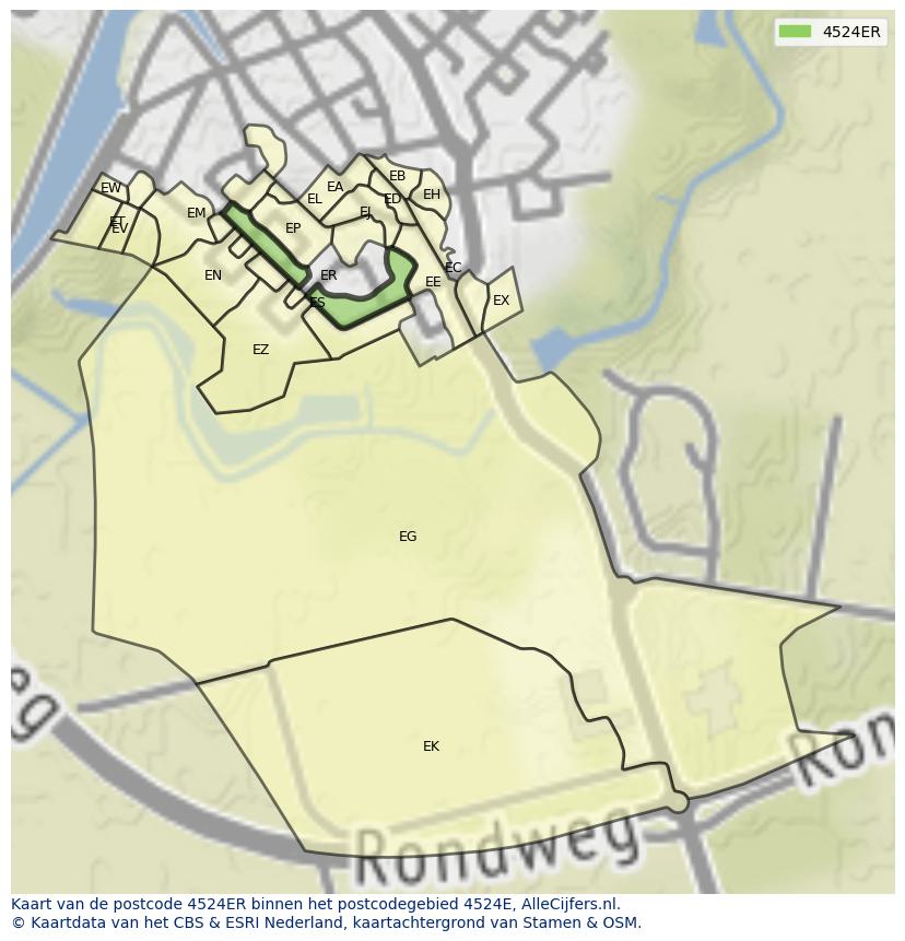 Afbeelding van het postcodegebied 4524 ER op de kaart.