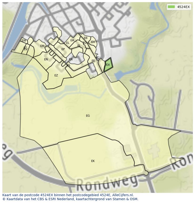 Afbeelding van het postcodegebied 4524 EX op de kaart.