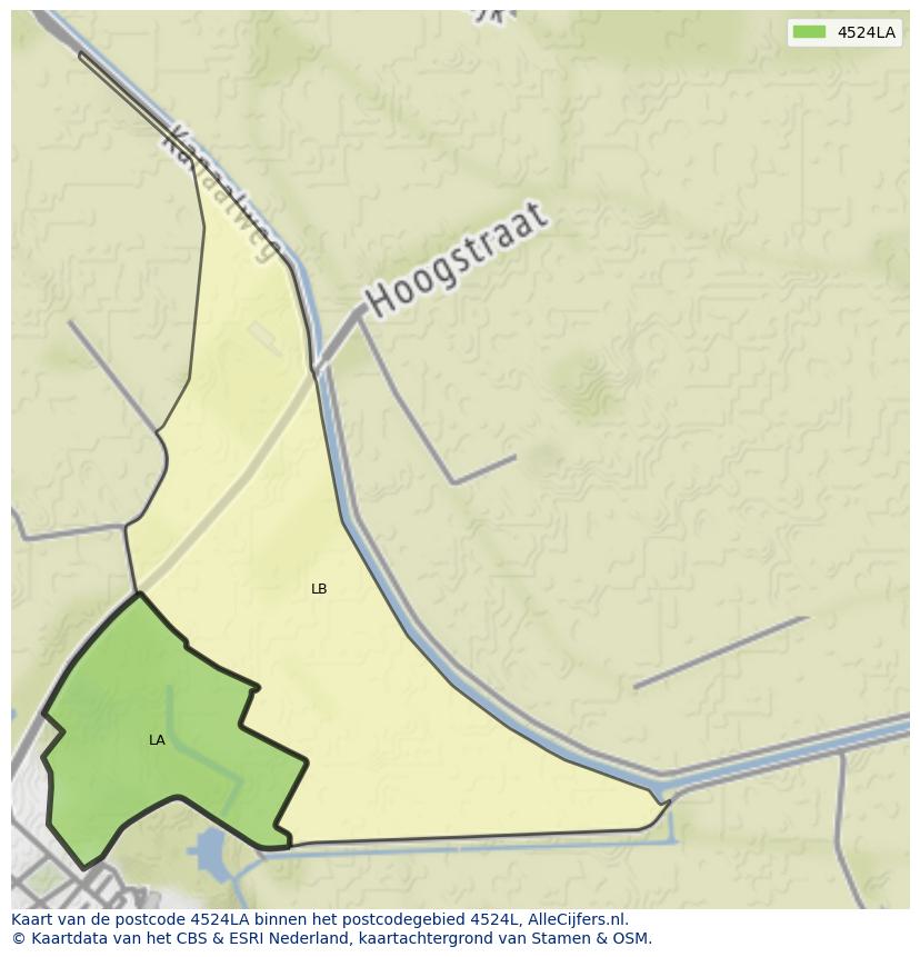 Afbeelding van het postcodegebied 4524 LA op de kaart.
