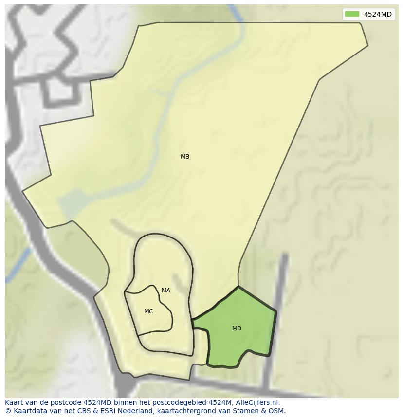 Afbeelding van het postcodegebied 4524 MD op de kaart.