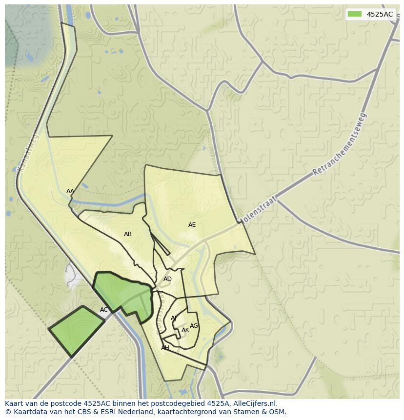 Afbeelding van het postcodegebied 4525 AC op de kaart.