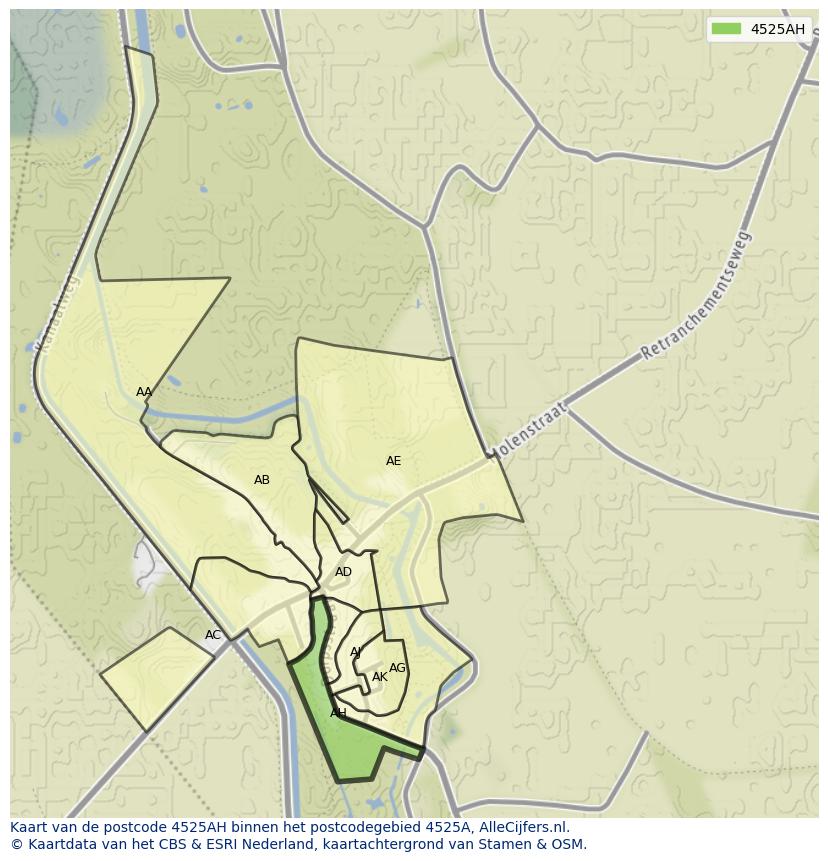 Afbeelding van het postcodegebied 4525 AH op de kaart.