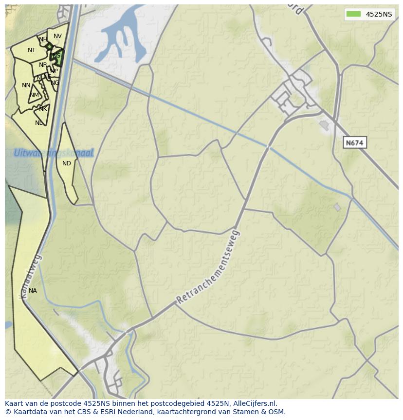 Afbeelding van het postcodegebied 4525 NS op de kaart.