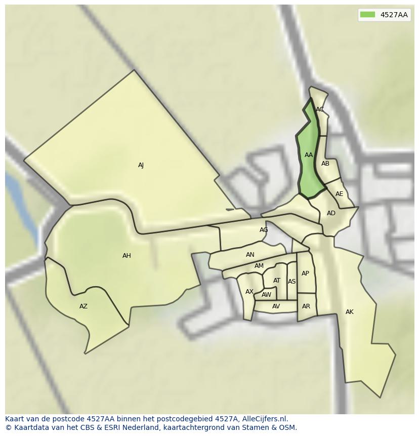 Afbeelding van het postcodegebied 4527 AA op de kaart.