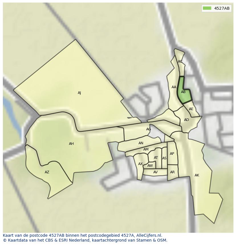 Afbeelding van het postcodegebied 4527 AB op de kaart.