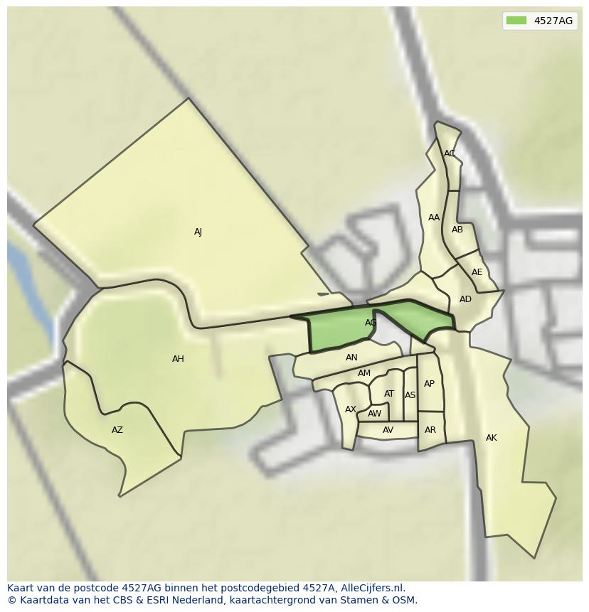 Afbeelding van het postcodegebied 4527 AG op de kaart.