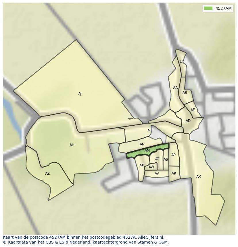 Afbeelding van het postcodegebied 4527 AM op de kaart.