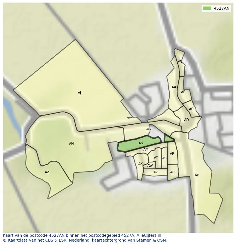 Afbeelding van het postcodegebied 4527 AN op de kaart.