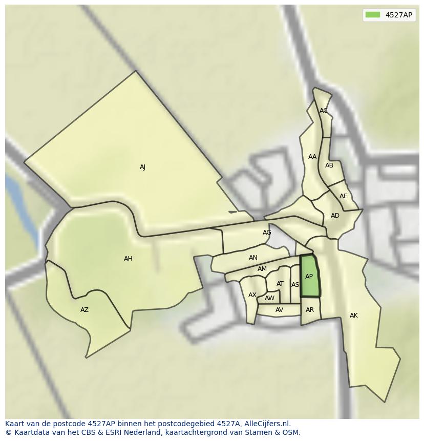 Afbeelding van het postcodegebied 4527 AP op de kaart.