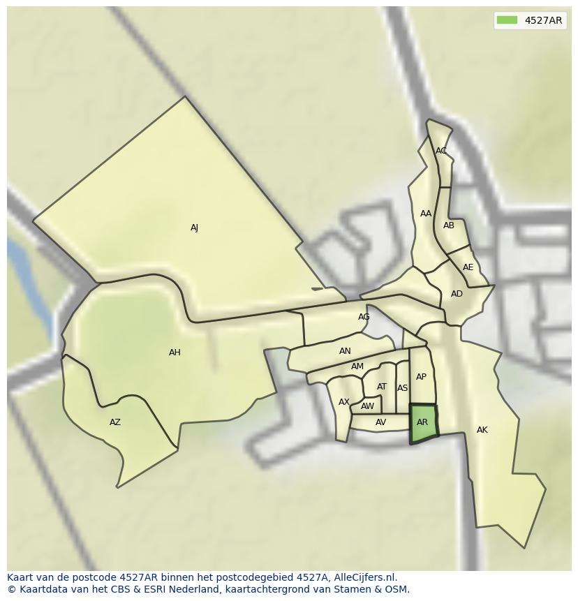 Afbeelding van het postcodegebied 4527 AR op de kaart.