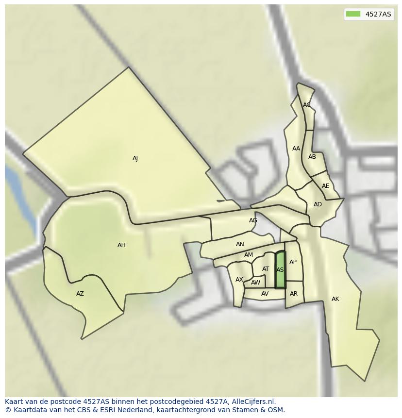 Afbeelding van het postcodegebied 4527 AS op de kaart.