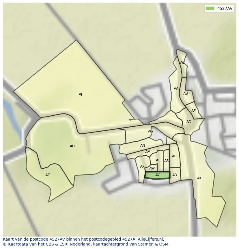 Afbeelding van het postcodegebied 4527 AV op de kaart.