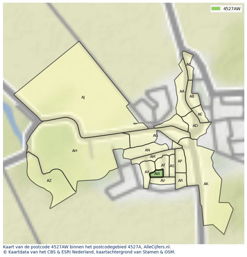 Afbeelding van het postcodegebied 4527 AW op de kaart.