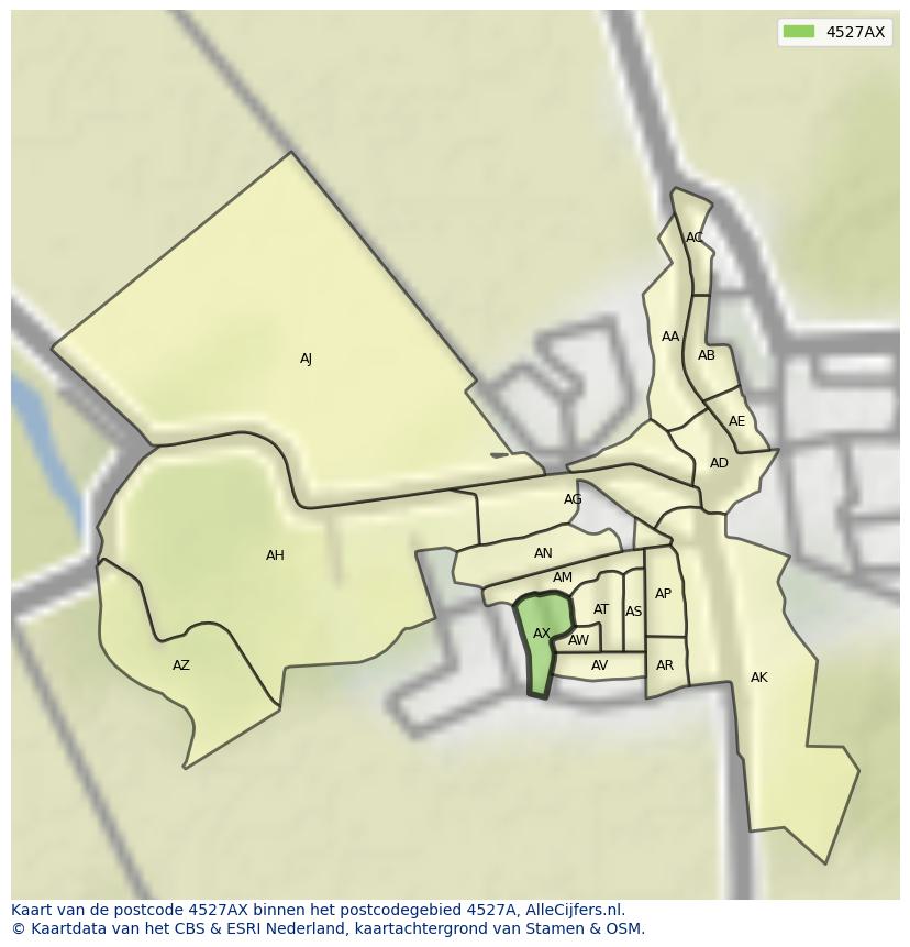 Afbeelding van het postcodegebied 4527 AX op de kaart.