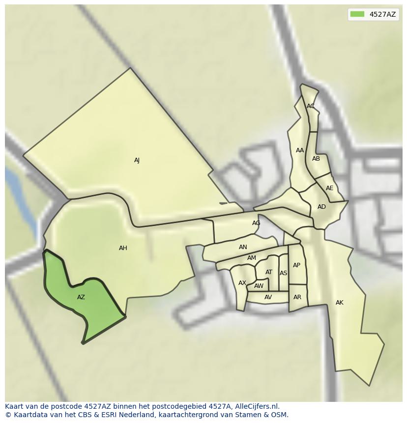 Afbeelding van het postcodegebied 4527 AZ op de kaart.