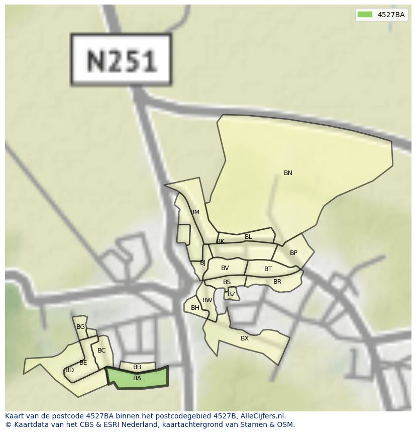 Afbeelding van het postcodegebied 4527 BA op de kaart.