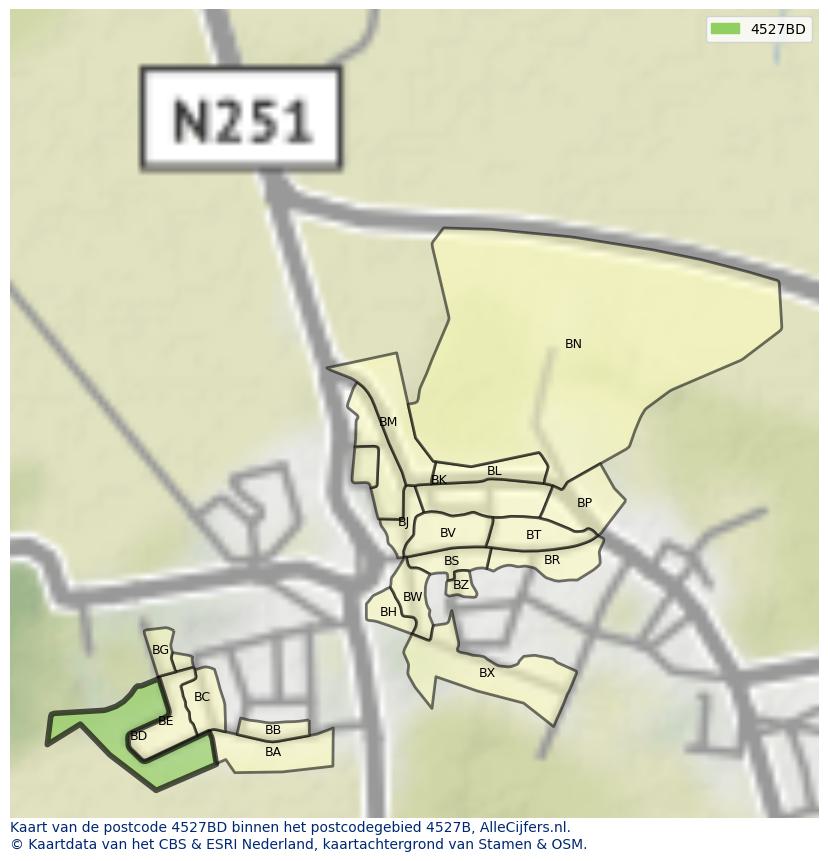 Afbeelding van het postcodegebied 4527 BD op de kaart.