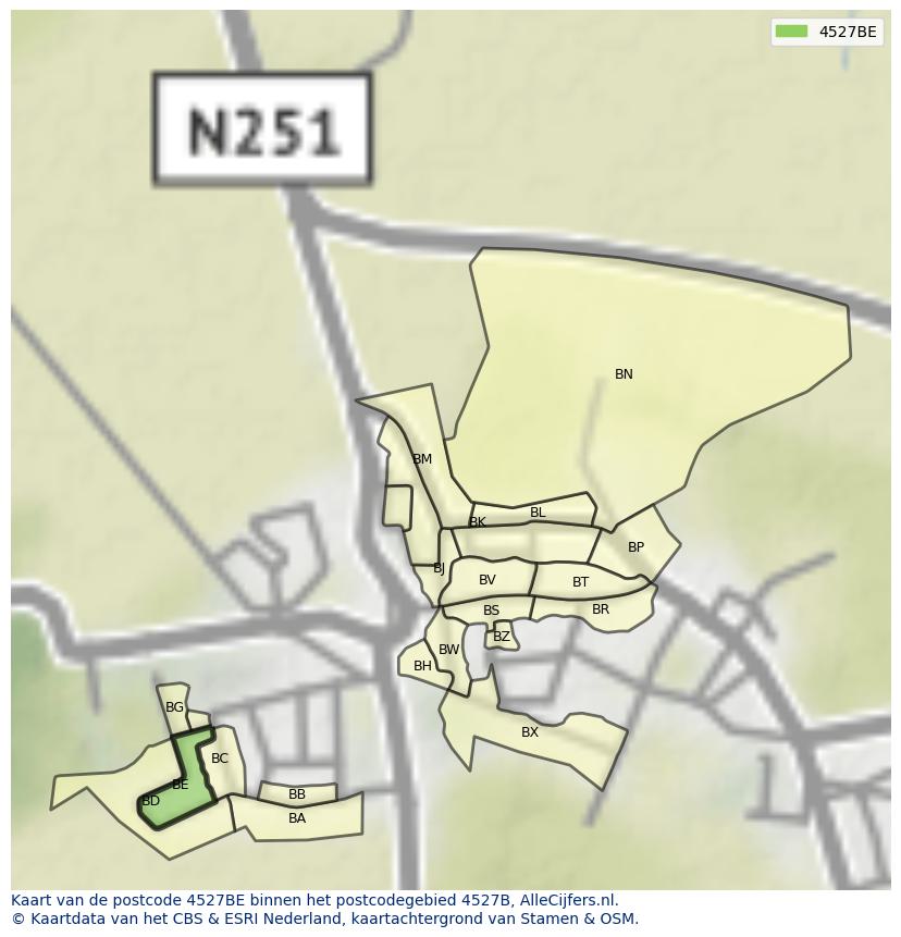 Afbeelding van het postcodegebied 4527 BE op de kaart.