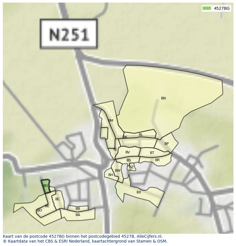 Afbeelding van het postcodegebied 4527 BG op de kaart.