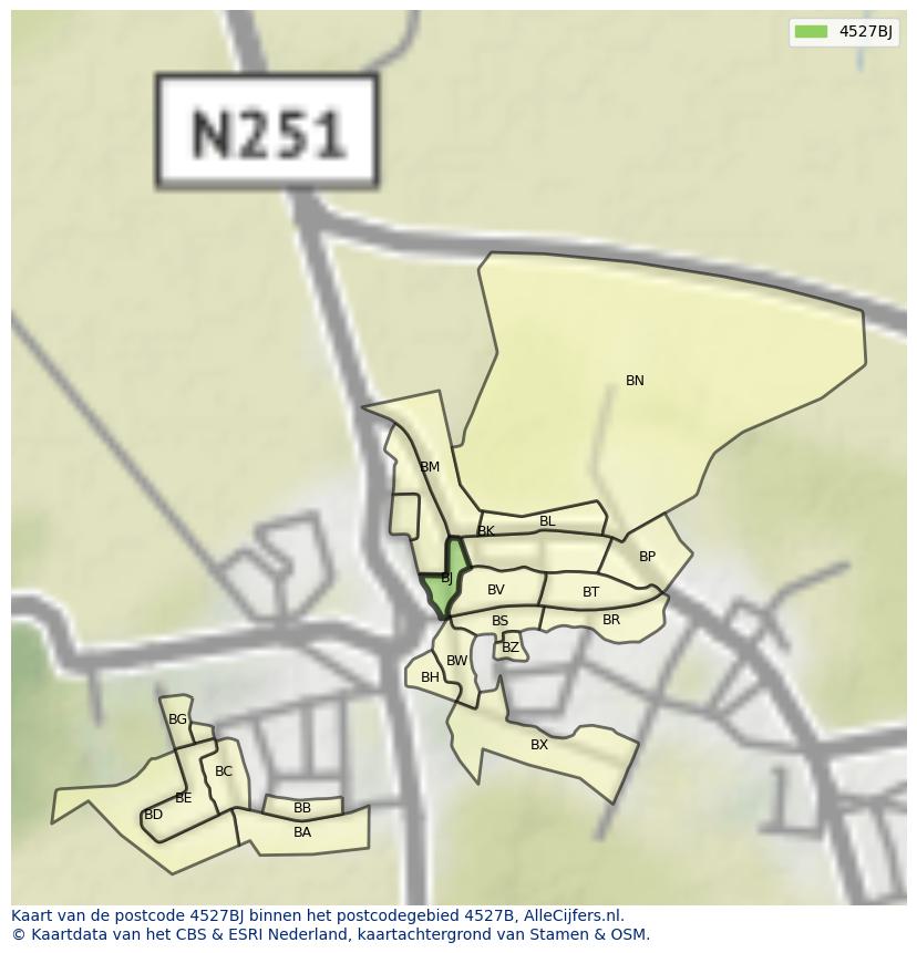 Afbeelding van het postcodegebied 4527 BJ op de kaart.