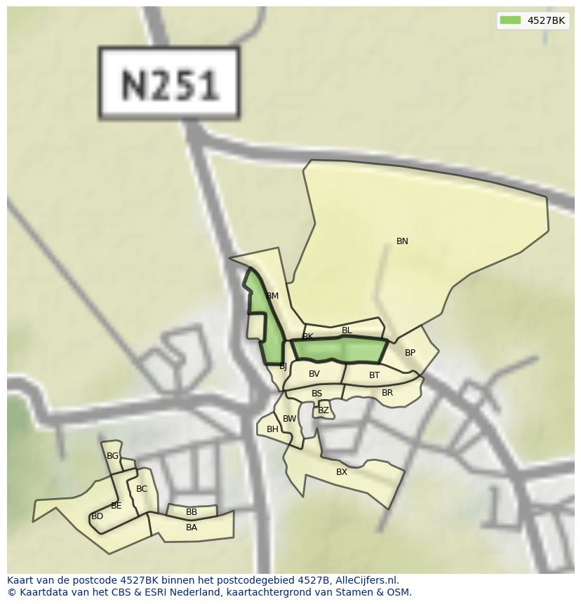Afbeelding van het postcodegebied 4527 BK op de kaart.