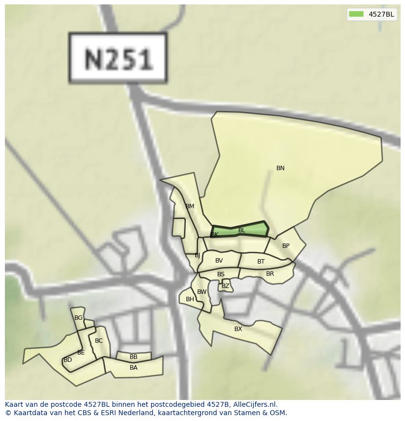 Afbeelding van het postcodegebied 4527 BL op de kaart.