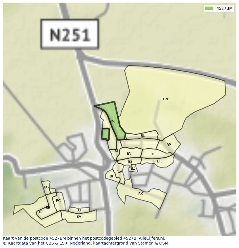 Afbeelding van het postcodegebied 4527 BM op de kaart.