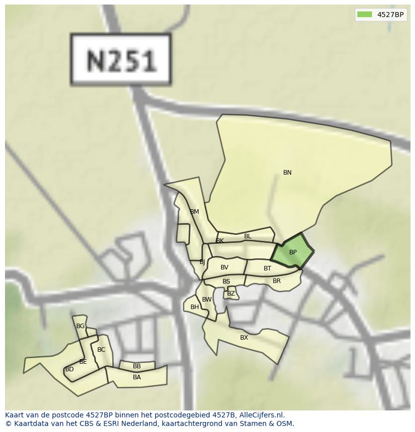 Afbeelding van het postcodegebied 4527 BP op de kaart.
