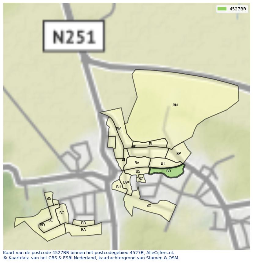 Afbeelding van het postcodegebied 4527 BR op de kaart.