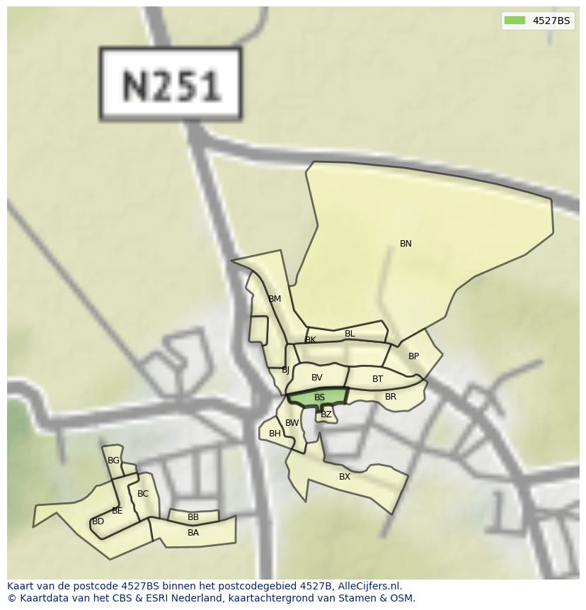 Afbeelding van het postcodegebied 4527 BS op de kaart.