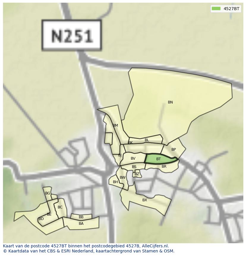 Afbeelding van het postcodegebied 4527 BT op de kaart.