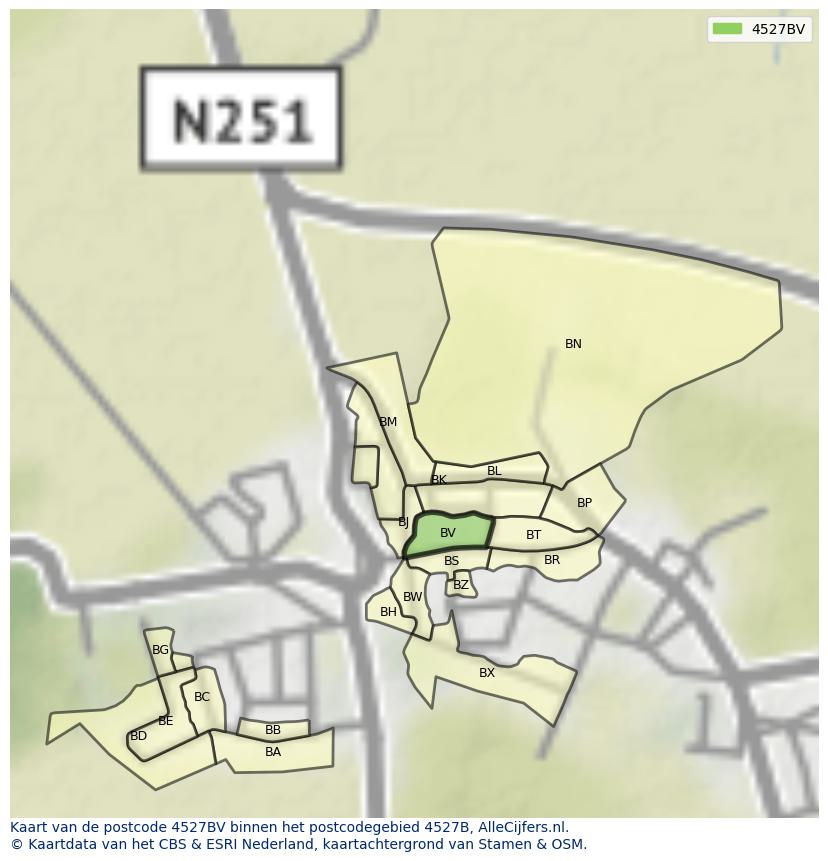 Afbeelding van het postcodegebied 4527 BV op de kaart.