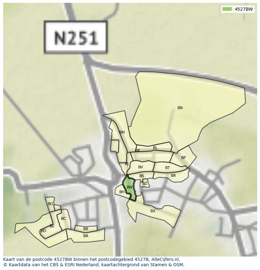 Afbeelding van het postcodegebied 4527 BW op de kaart.