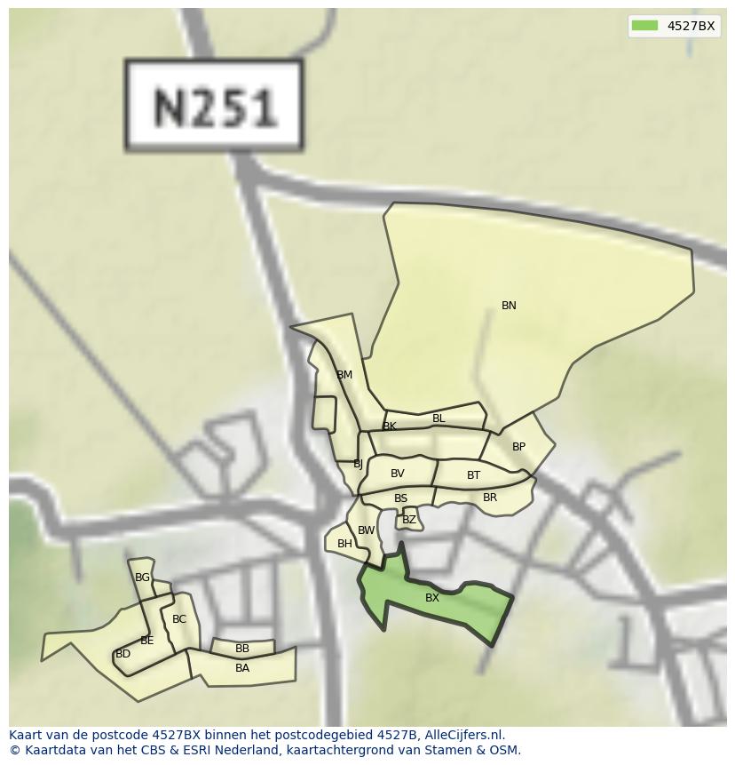 Afbeelding van het postcodegebied 4527 BX op de kaart.