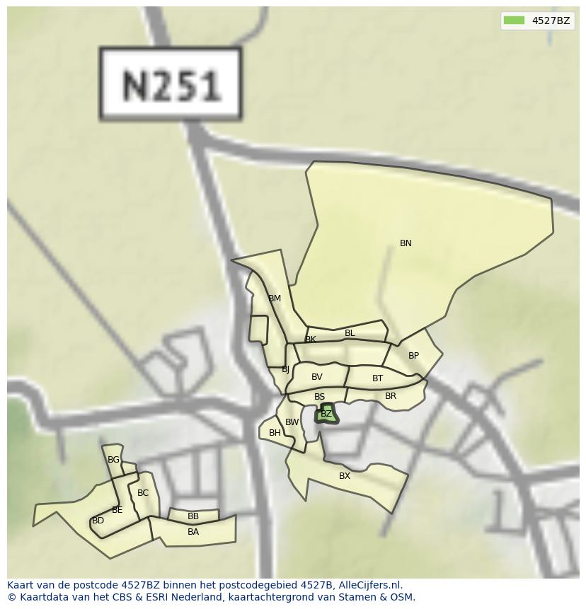 Afbeelding van het postcodegebied 4527 BZ op de kaart.