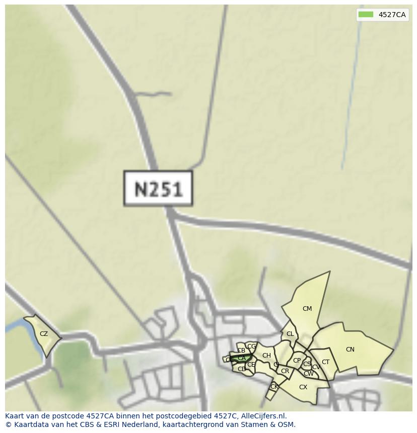 Afbeelding van het postcodegebied 4527 CA op de kaart.