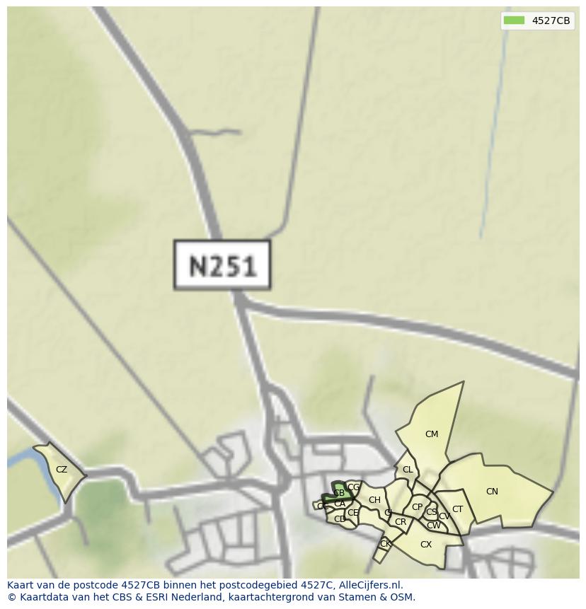 Afbeelding van het postcodegebied 4527 CB op de kaart.