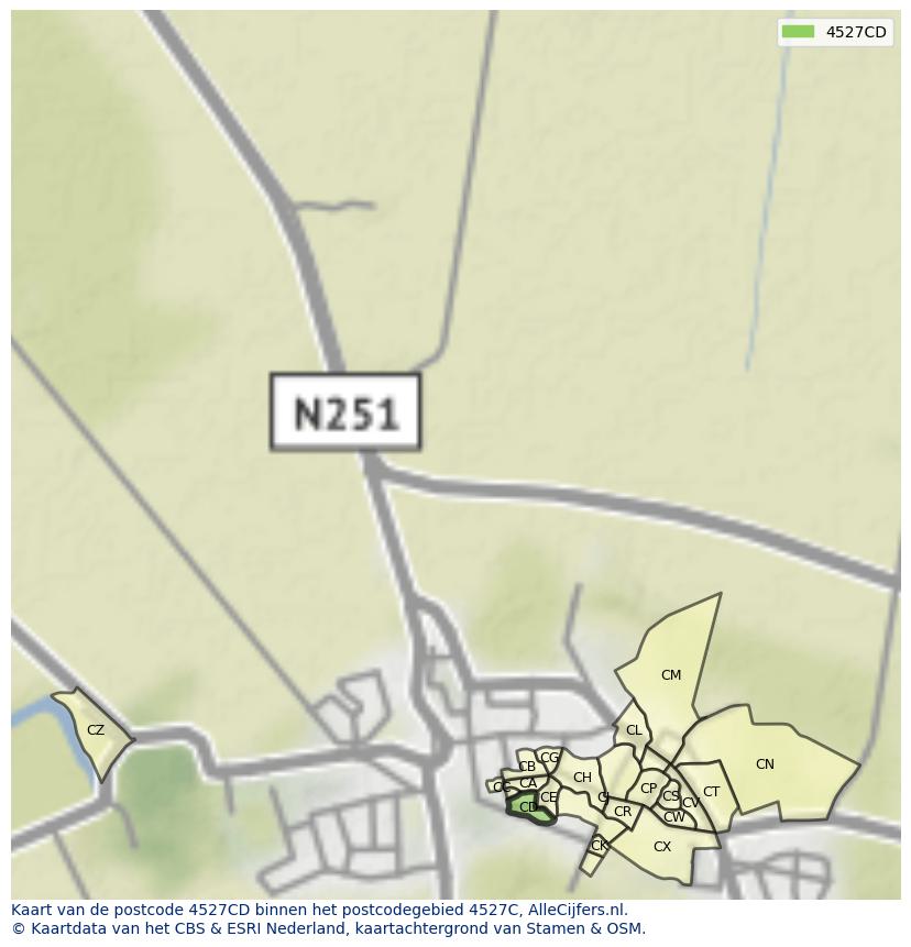 Afbeelding van het postcodegebied 4527 CD op de kaart.