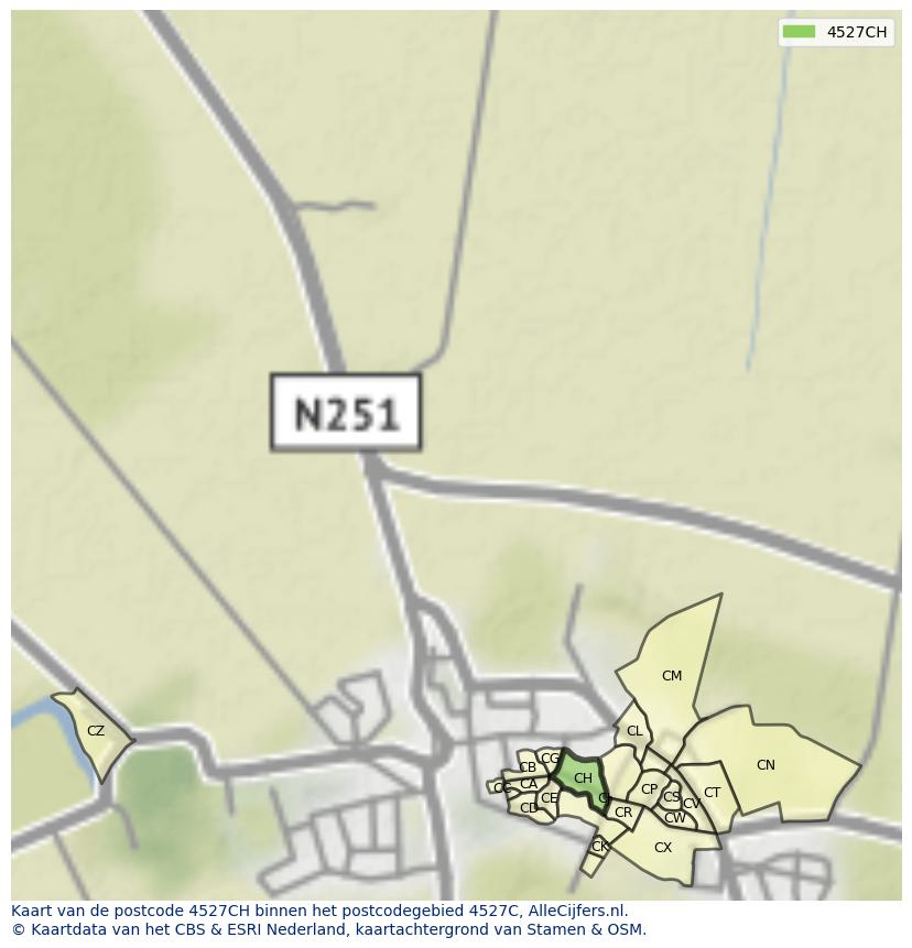 Afbeelding van het postcodegebied 4527 CH op de kaart.