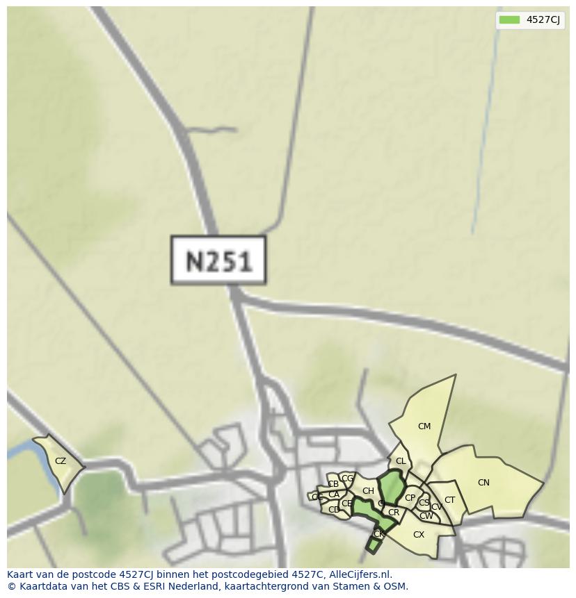 Afbeelding van het postcodegebied 4527 CJ op de kaart.