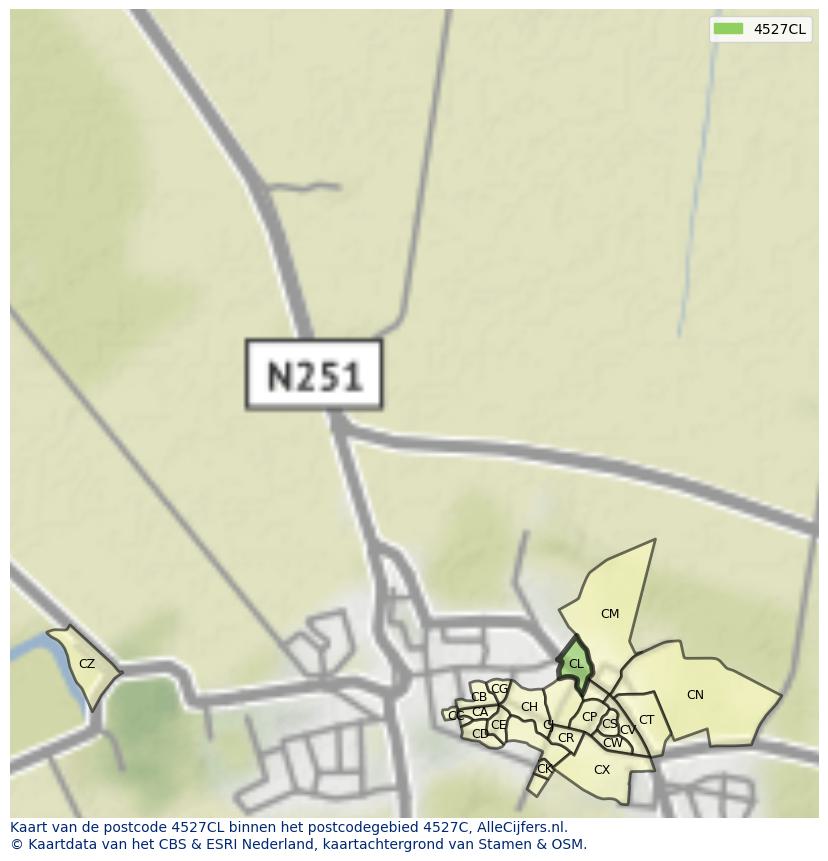 Afbeelding van het postcodegebied 4527 CL op de kaart.