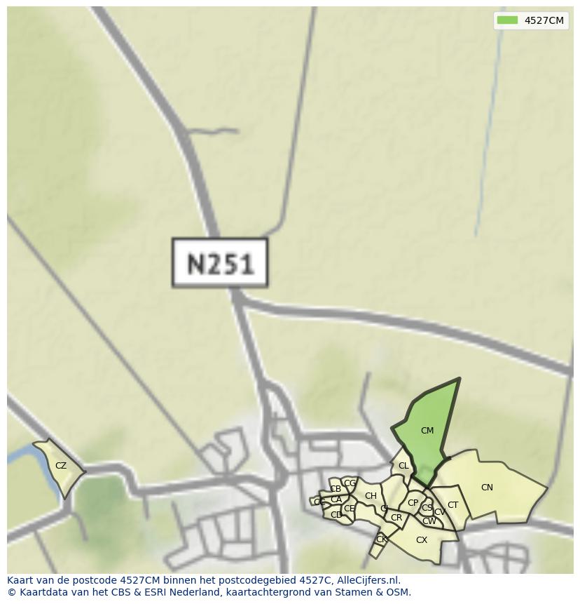 Afbeelding van het postcodegebied 4527 CM op de kaart.