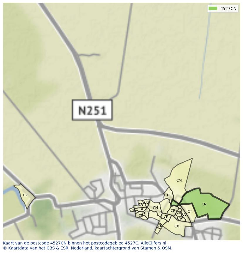 Afbeelding van het postcodegebied 4527 CN op de kaart.